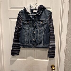 Wall Flower Women Jacket Large Blue Denim Jean‎ Trucker Hooded Dreamer Fit